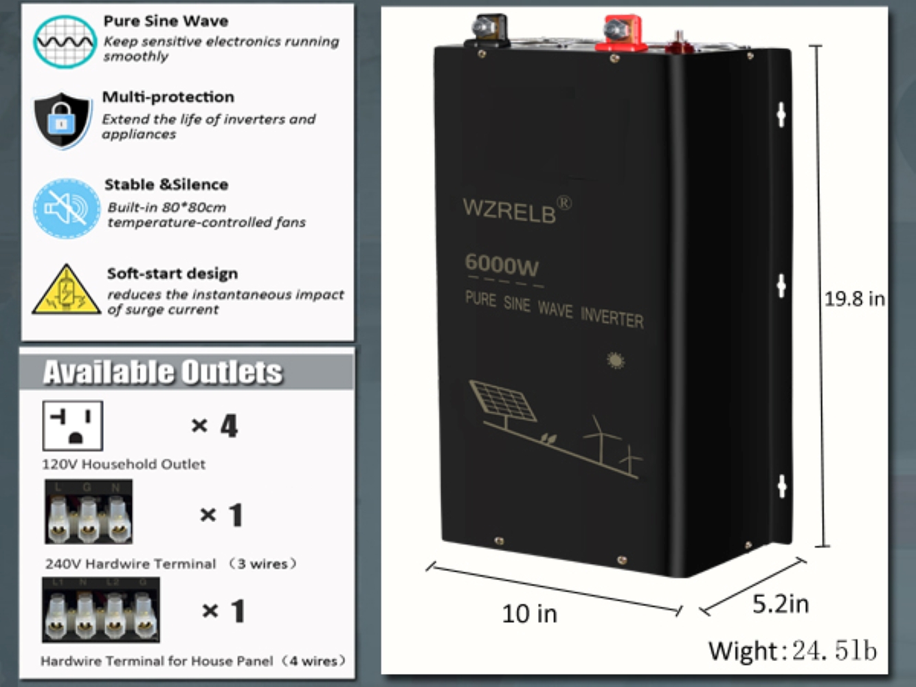 Off Grid Solar Inverter 48V 6000W - Inverter Gelombang Sinus Murni 6000W Off