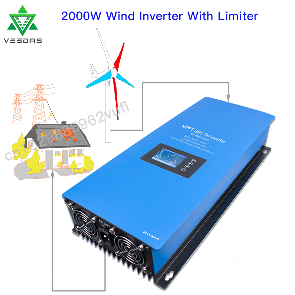 Grid Tie Inverter Limiter 2000W - 1000W 2000W Angin MPPT Power Pada